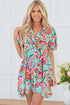 Green Abstract Print Lace-up High Waist Buttoned Mini Dress